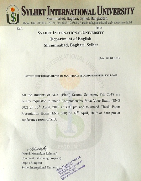 Siu Final Exam Schedule Fall 2022 Notice For The Students Of Ma (Final) 2Nd Semester, Fall 2018